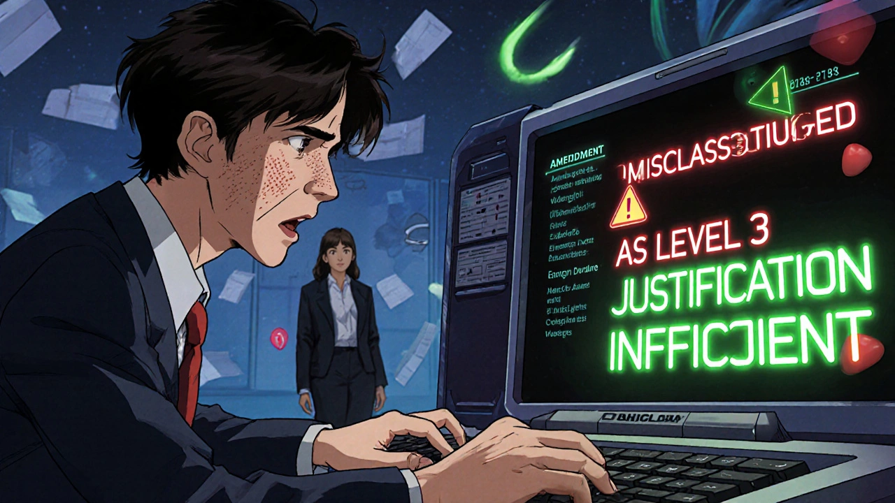 Congressional staffer facing error messages on a glowing portal screen with warning glyphs.