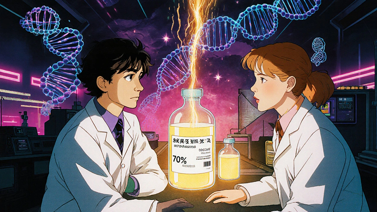 Scientists in a lab with a new atazanavir formula reducing jaundice effects.