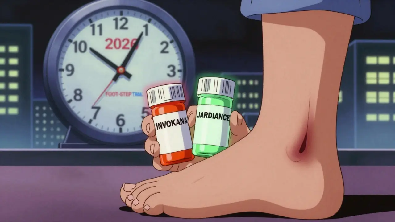 A doctor holds two diabetes meds, one with a red warning aura, the other green and safe.