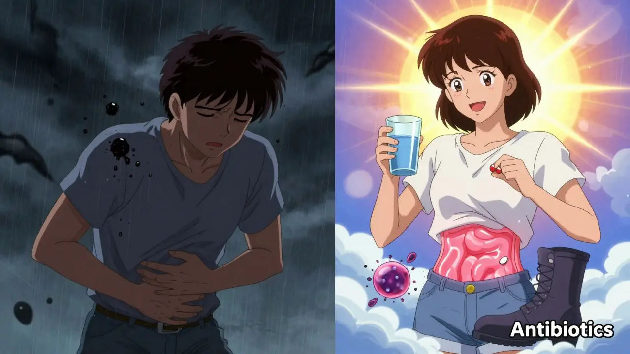 Before and after of ulcer recovery with H. pylori defeated in anime art