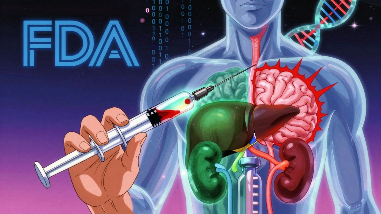 Hand injecting blood into glowing vial with transparent body showing drug levels