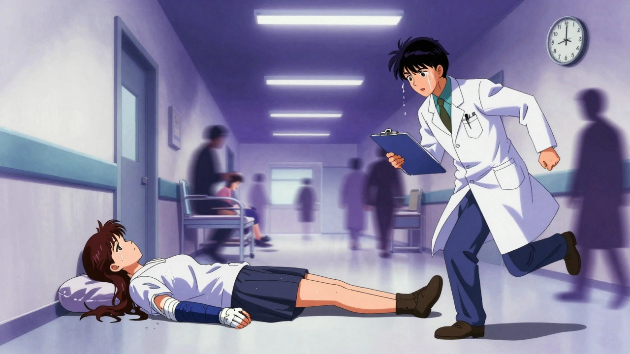 Woman collapsing in ER with blurred vision and paralyzed arm