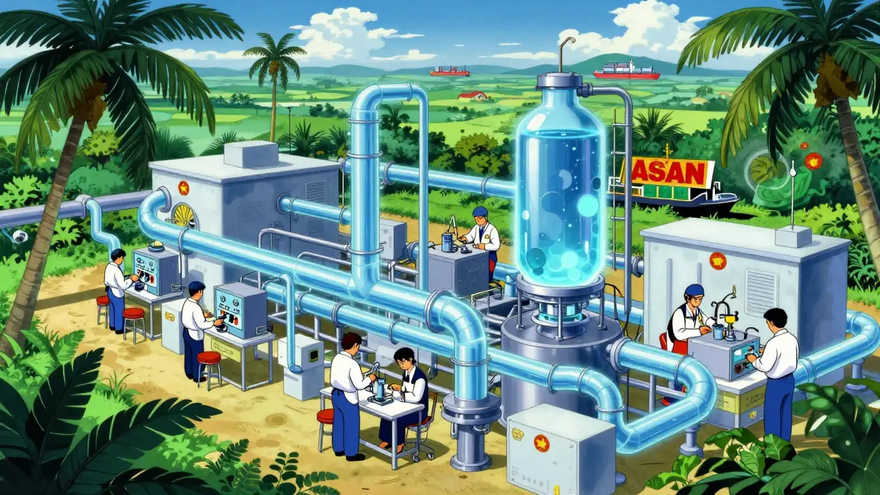 Vietnam's antibiotic production and Cambodia's medical device assembly in Southeast Asia.