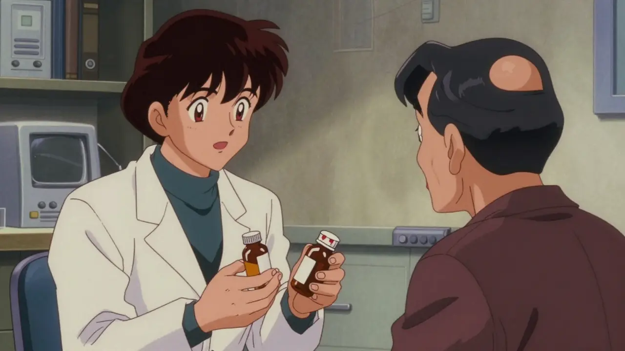 Patient consulting doctor with prescription medications