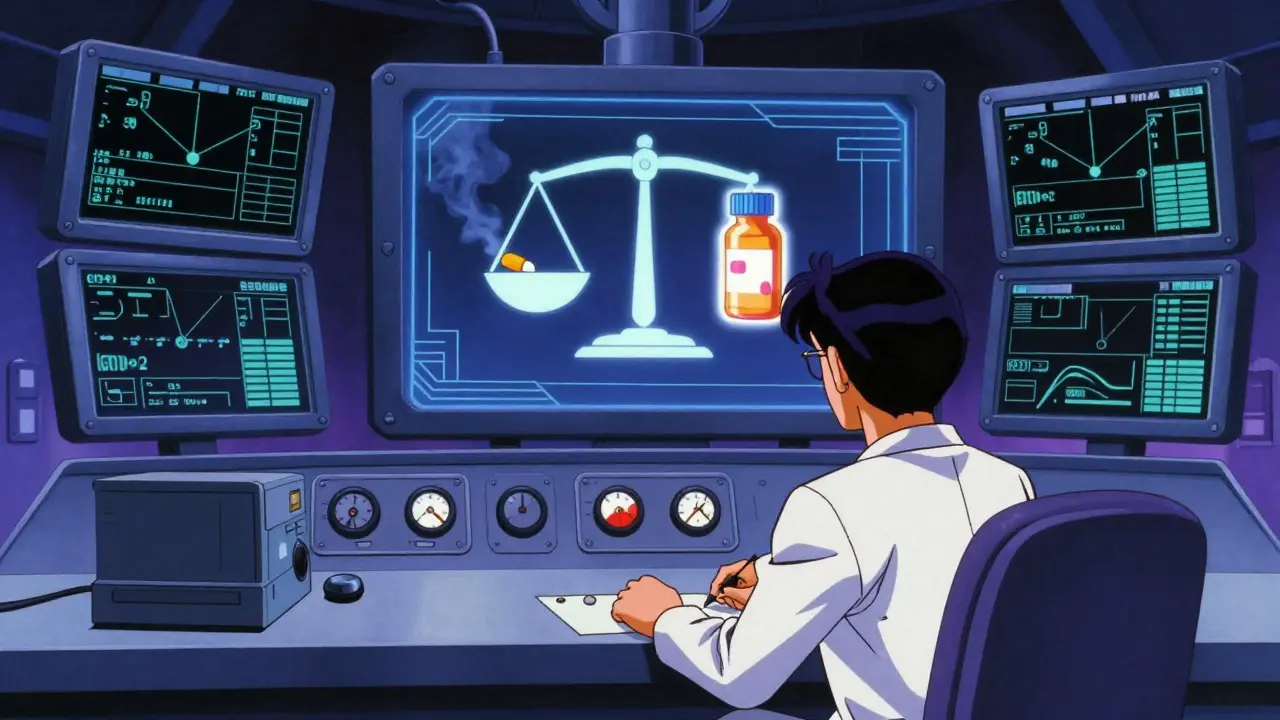 80s anime doctor monitoring bio-data screens for medication safety